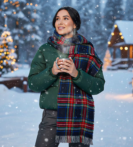 Mavi Ekose Kalın Şal