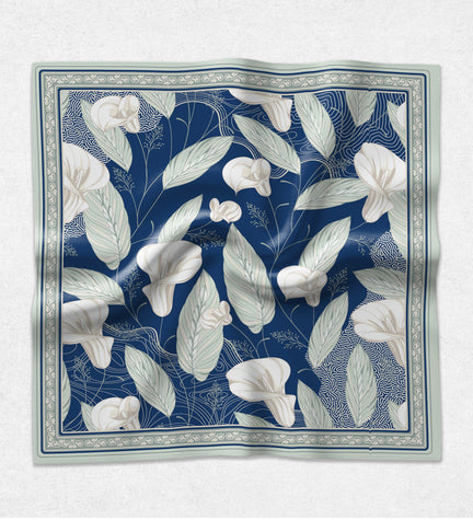 Mavi Çiçek Desenli Fular