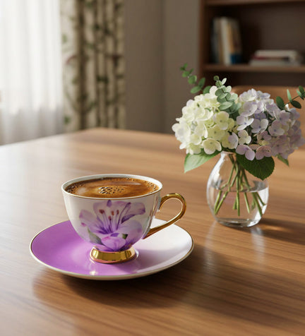 Mor Çiçekli Porselen Kahve Fincanı