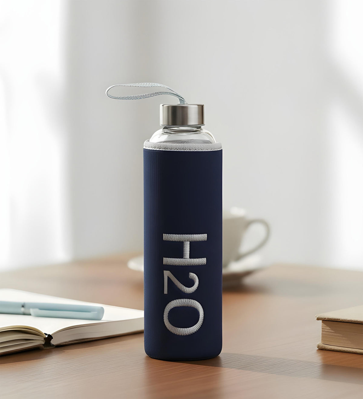 Lacivert 600ml Peluş Kılıflı Cam Matara