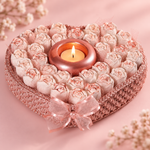 Pembe Kalp Örgü Sepette Tealight Mumluk Kokulu Taş Dekoratif Hediyelik