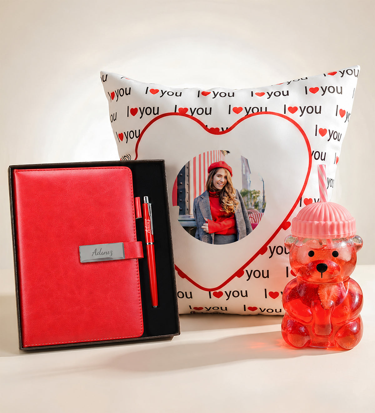 Defter Kalem Seti Love Yastık Ayıcık Bardak Sevgiliye Hediye Seti