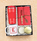 Silikon Halkalı 500 ml Siyah Termos & Anı-Seyahat Defteri & Gold Detaylı Roller Kalem & Kupa & Gold Metal Kutulu Mum Hediye Seti