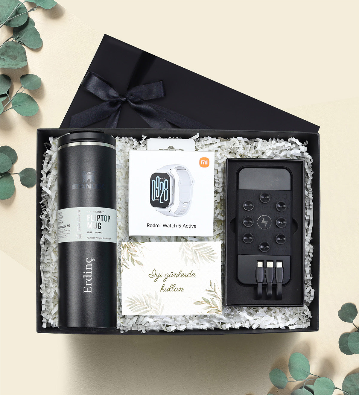 Kişiye Özel Stanley Termos Akıllı Saat Powerbank Premium Hediye Seti