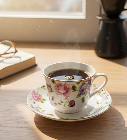 Pembe Çiçekli Çay ve Kahve Fincanı