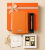 Turuncu Defter & Roller Kalem & Premium Madlen Çikolata Hediye Seti