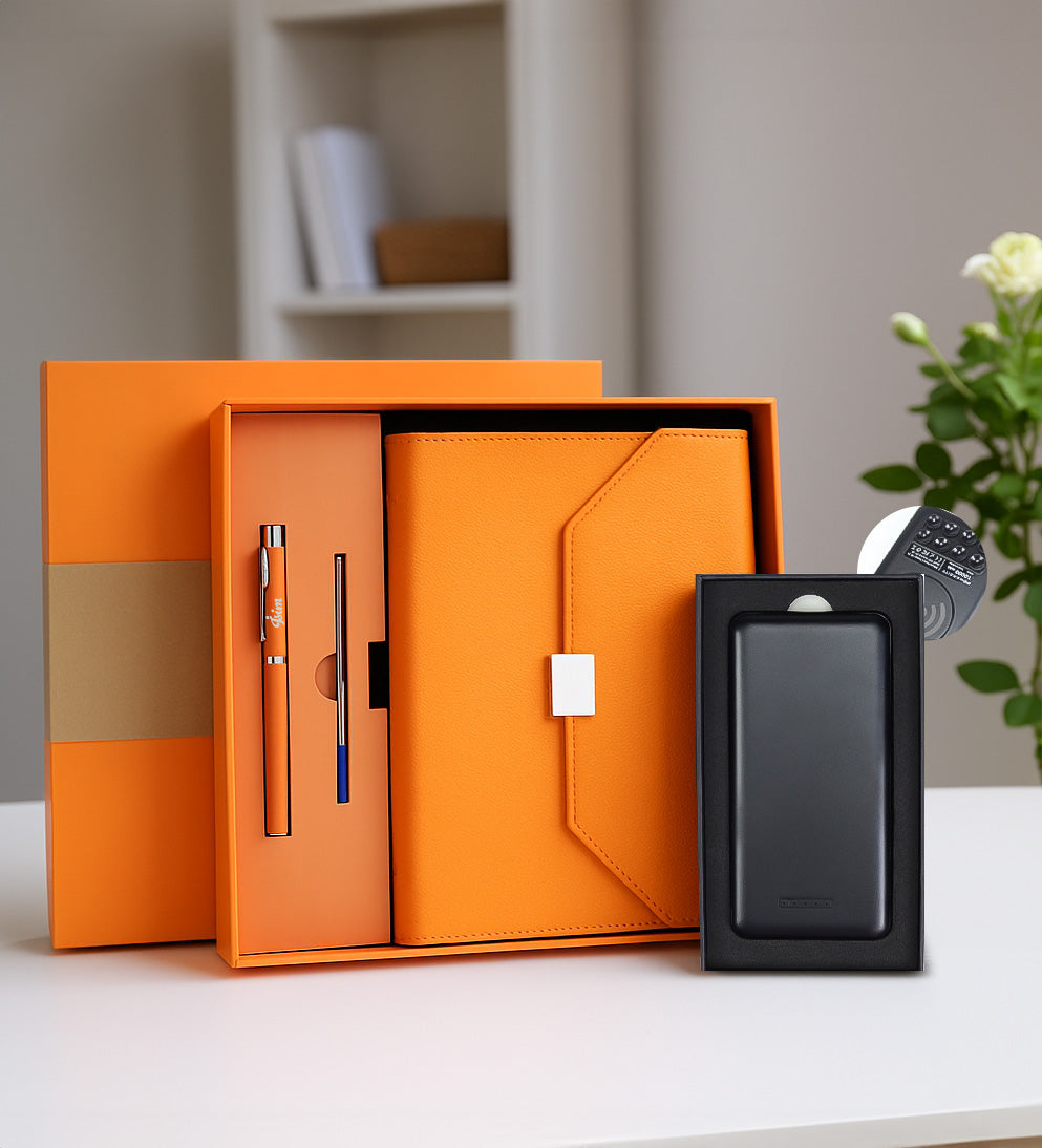 Kutulu Defter Kalem Seti & Vakumlu 10.000 mAh Powerbank Hediye Seti