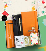 Dereceli Termos & Turuncu Defter & 200ml Kolonya & Gold Roller Kalem & Öğretmen Kupa Hediye Seti
