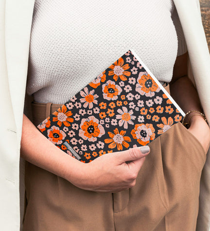 Turuncu Çiçek Desenli Defter