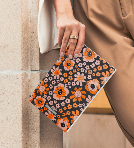 Turuncu Çiçek Desenli Defter