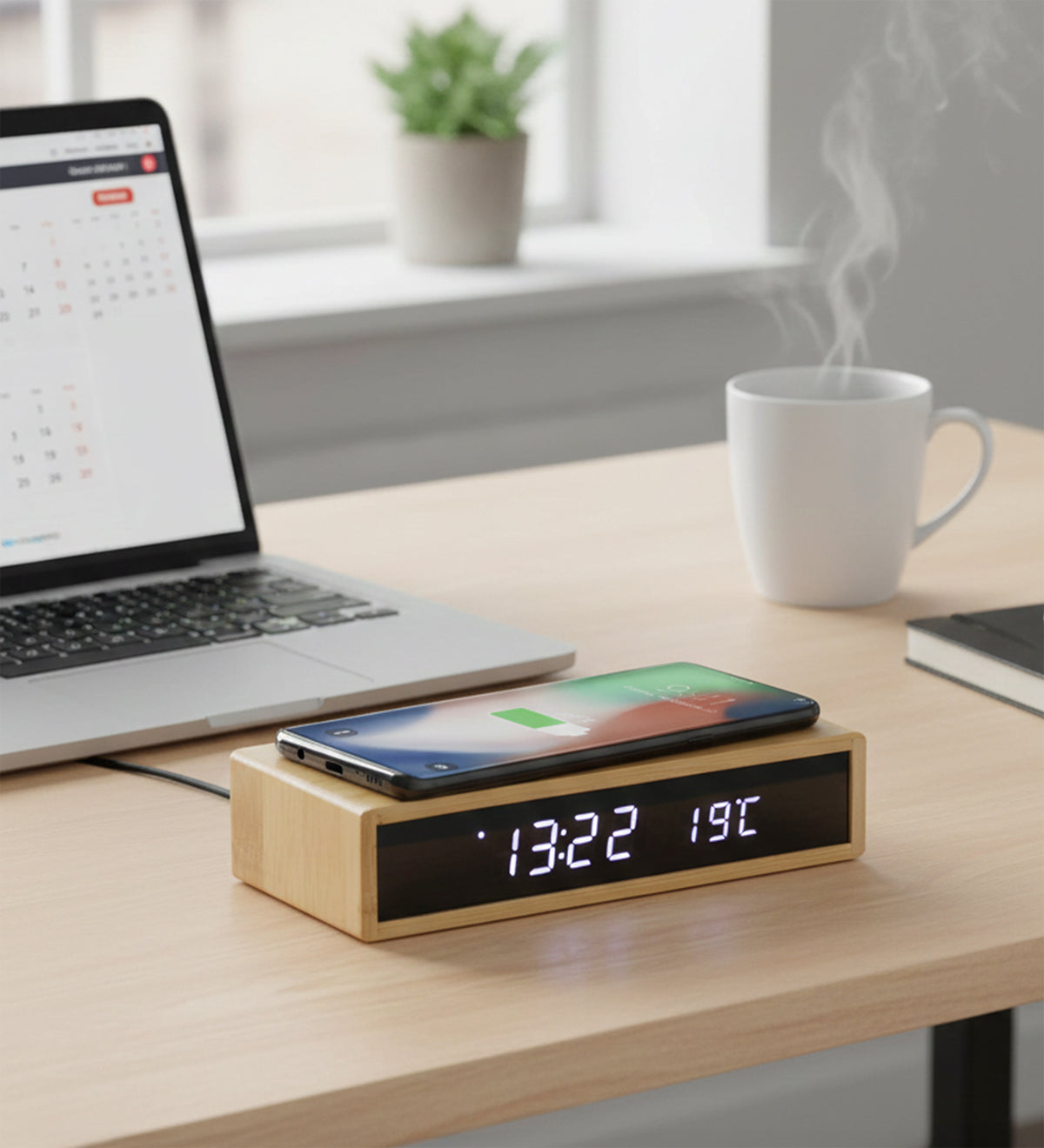 Bambu Wireless Şarj Cihazı Ve Masa Saati