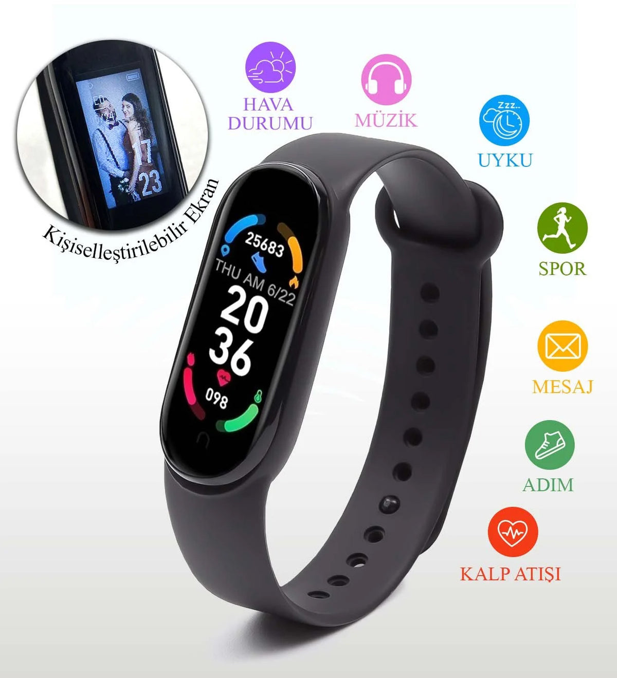 Yeni Nesil Akıllı Bileklik Smart Band M6 & Siyah Mat Kupa Hediye Seti