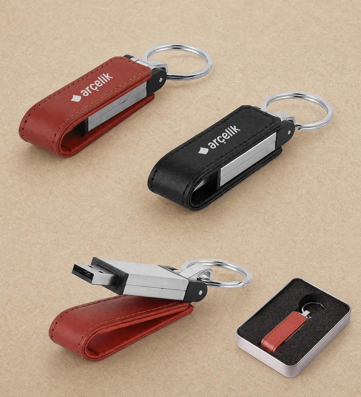 Deri Metal Anahtarlık USB Bellek