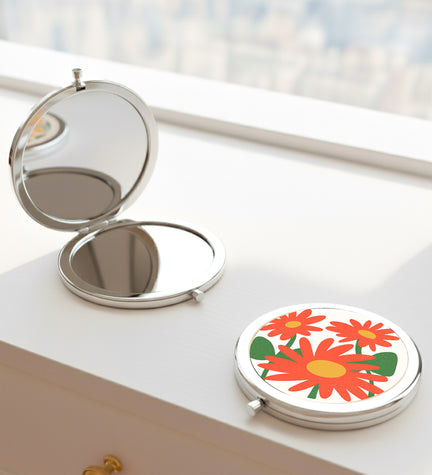 Turuncu Çiçek Tasarım El Aynası