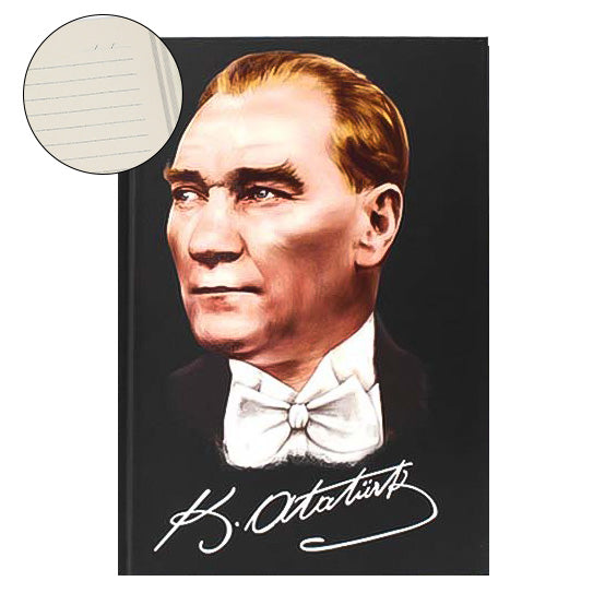 Turuncu Çiçekli Kutusunda Kişiye Özel 500 ml Dereceli Siyah Çelik Termos & Mustafa Kemal Atatürk Defter & Siyah Metalik Roller Kalem & Siyah Kupa Hediye Seti