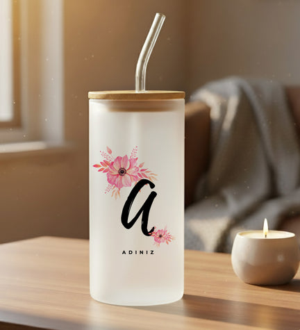 Kişiye Özel Pipetli Buzlu Cam Bardak