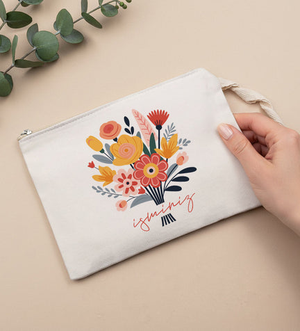 Kişiye Özel Çiçek Tasarım Bez Çanta
