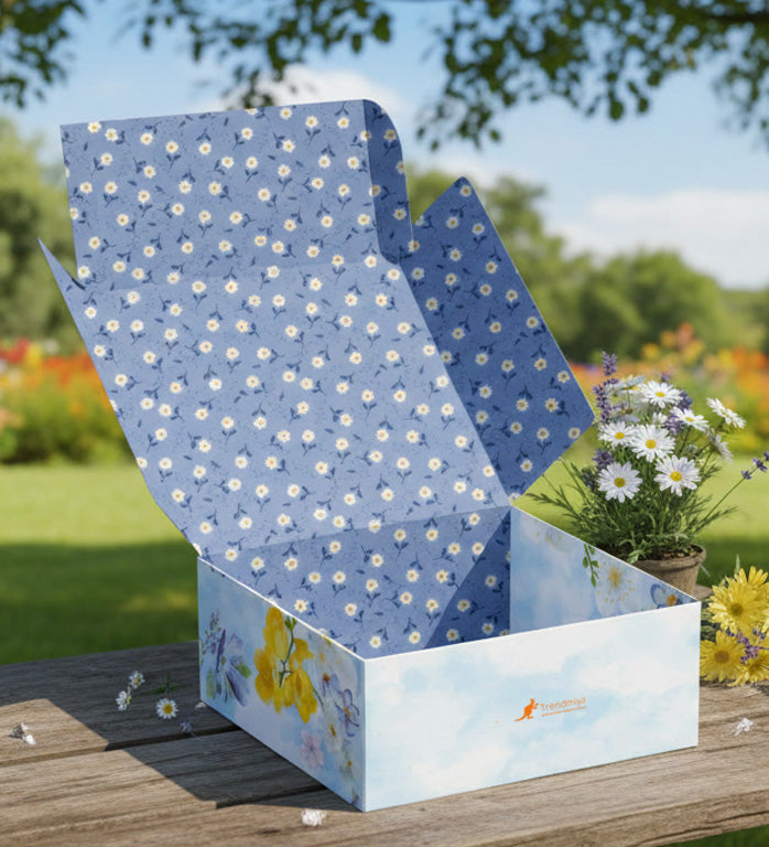 Mavi Çiçek Tasarım Kutu (10 Adet)