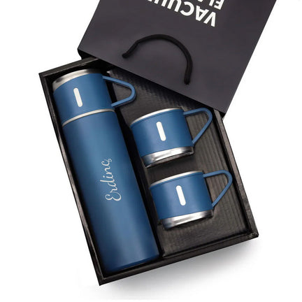 3 Bardaklı Mavi Termos