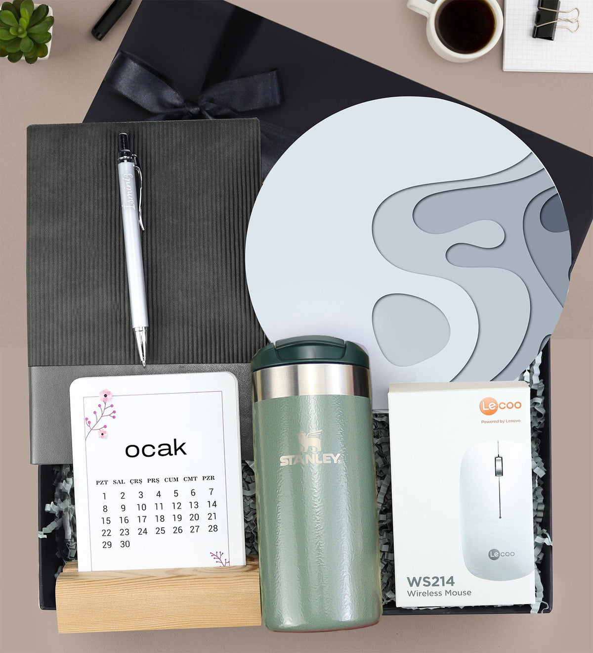 Esnek Kapak Defter & Masa Takvimi & Stanley Termos & Mouse & Mouse Pad & Kalem Premium Hediye Seti