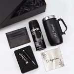 Kişiye Özel Siyah Kulplu 280 ML Çelik Termos & 32 GB Usb Siyah Touch Kalem & Siyah Kartlık & Erkek Deodorant Hediye Seti