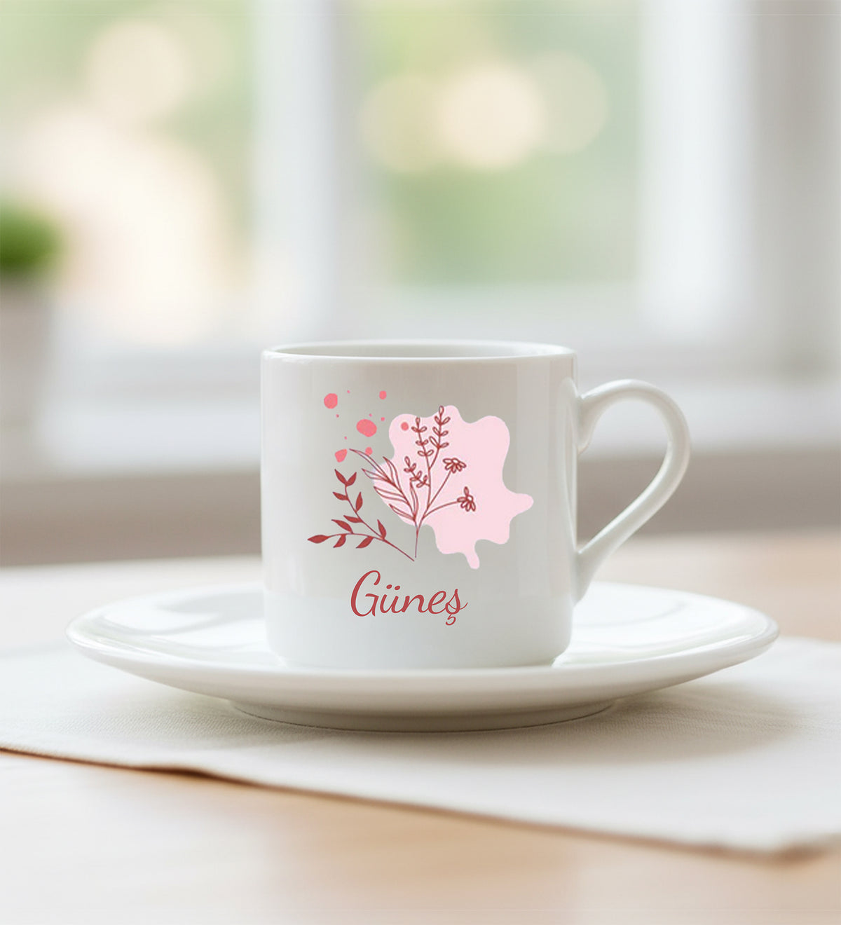 Pembe Çiçekli Baskılı Fincan