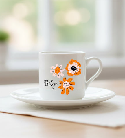 Turuncu Papatya Baskılı Fincan
