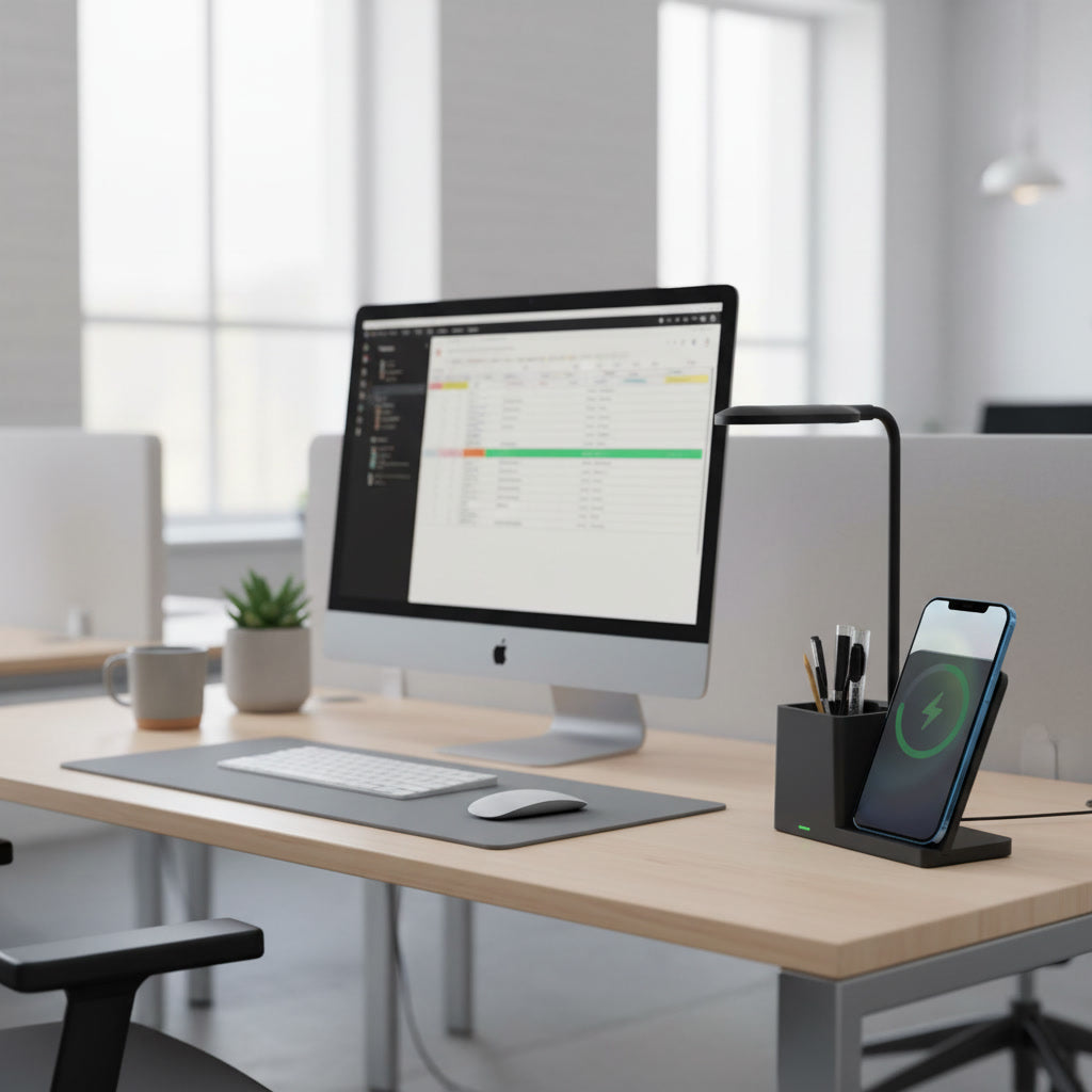 Kablosuz Şarj Cihazı Kalemlikli Masa Lambası