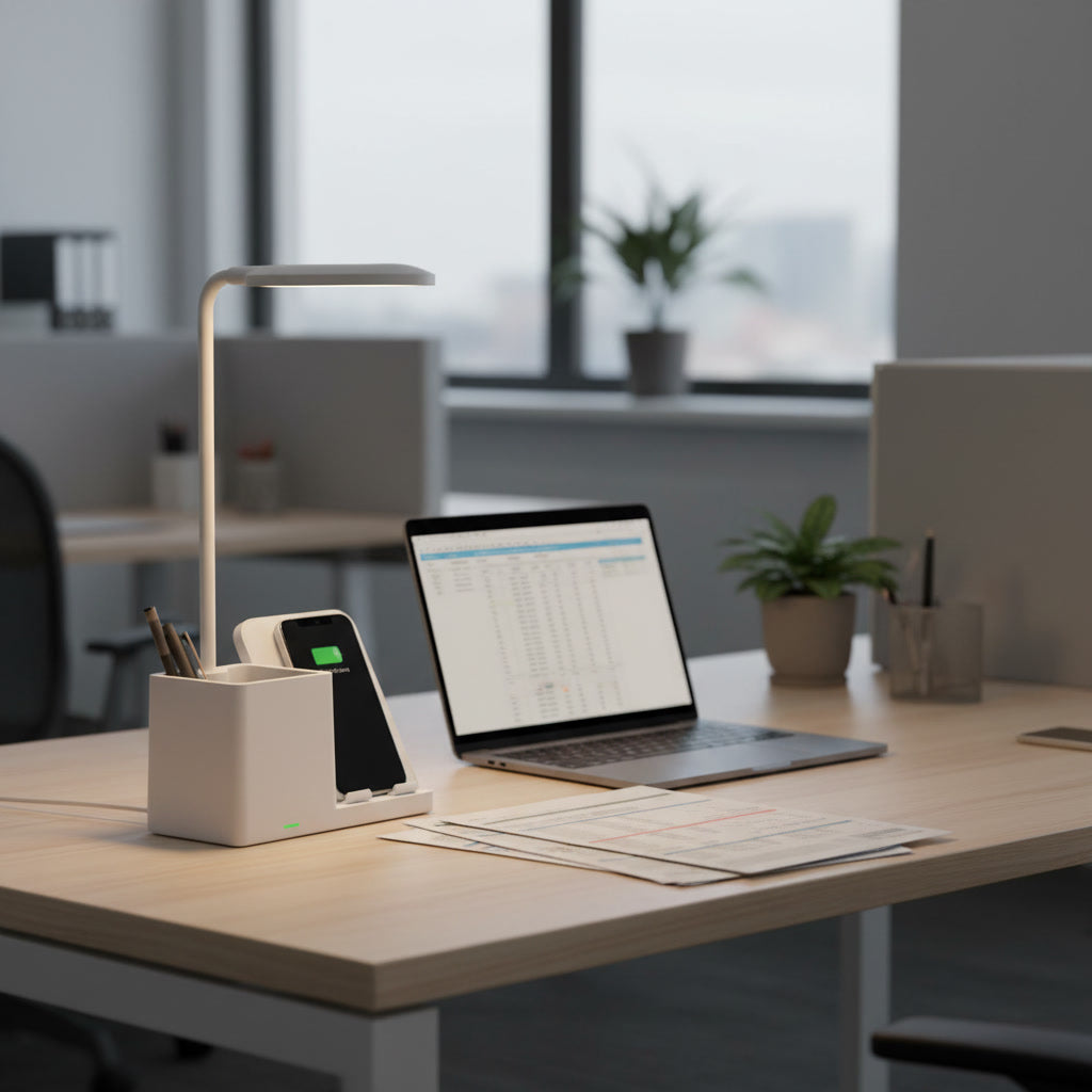 Kablosuz Şarj Cihazı Kalemlikli Masa Lambası