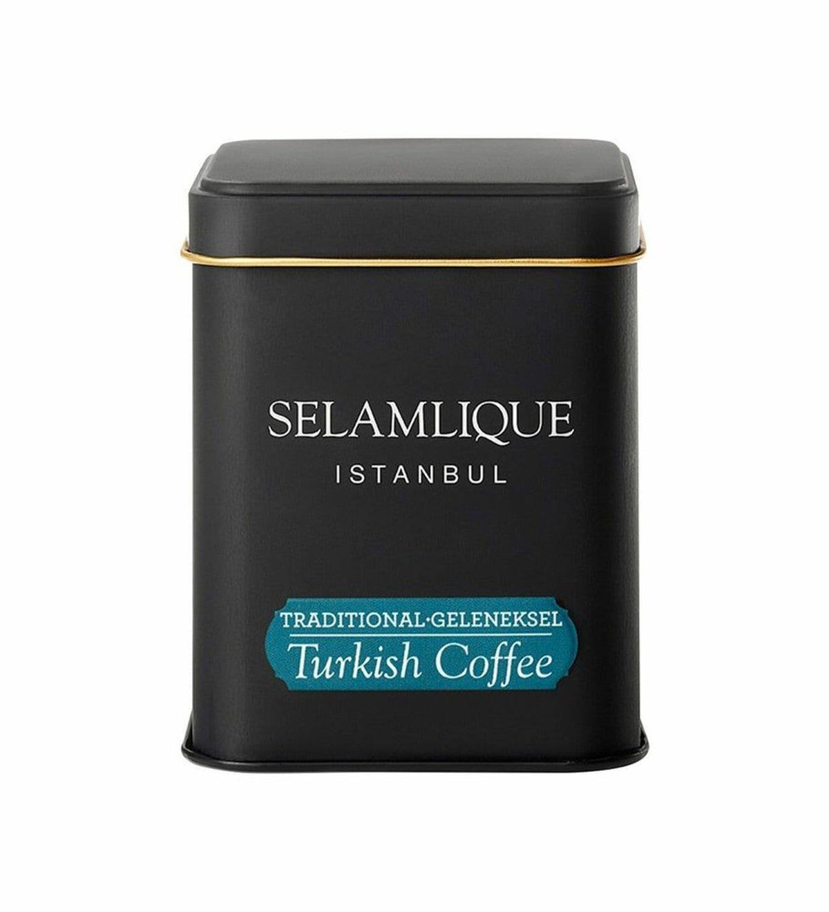 Hasır Sepetli Gold Detaylı Beyaz Fincan & Ekose Desenli Metal Kutulu Mum & 125gr Selamlıque Türk Kahvesi & Godiva Napoliten Çikolata & Ahşap Zeminli Mini Çam Ağacı Hediye Seti