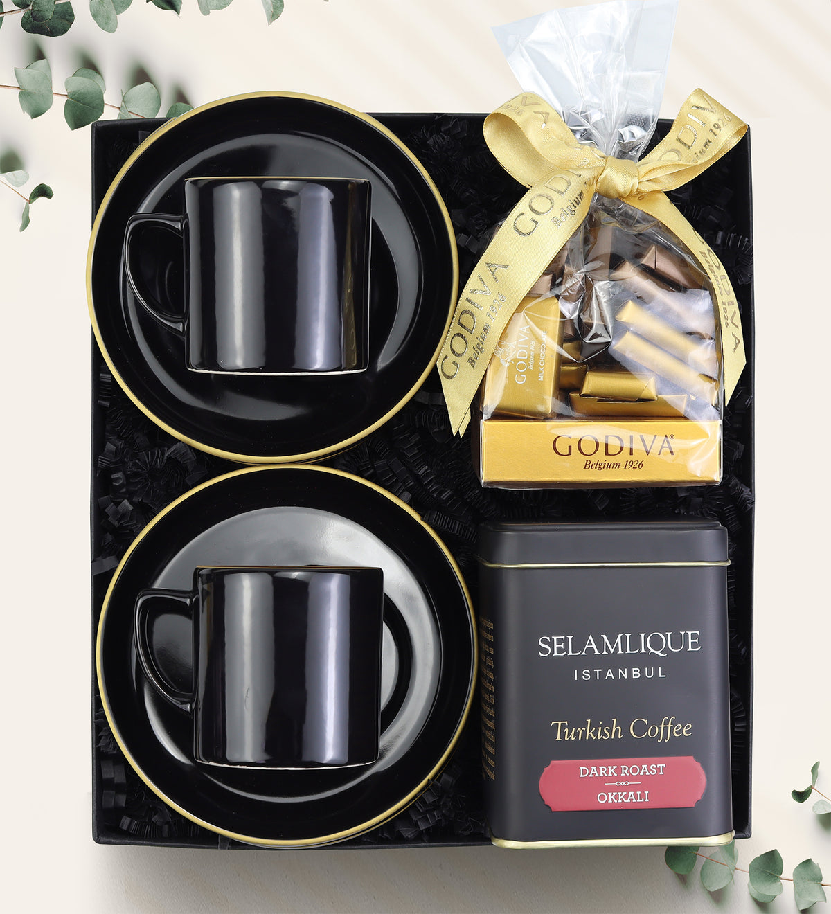 2 li Fincan & Godiva Çikolata & Türk Kahvesi Hediye Seti