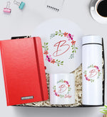 Kişiye Özel 500 ML Beyaz Termos & Mousepad & Kırmızı Defter & Kalemlik