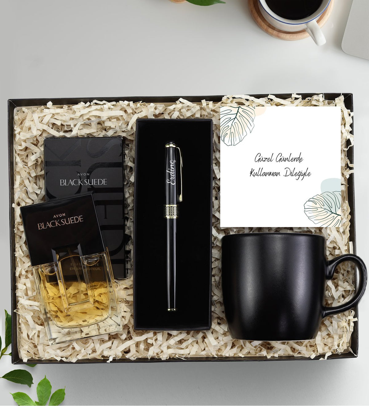 Gold Renk Petek Detaylı Dolma Kalemli Hediye Seti