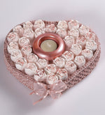 Pembe Kalp Örgü Sepette Tealight Mumluk Kokulu Taş Dekoratif Hediyelik