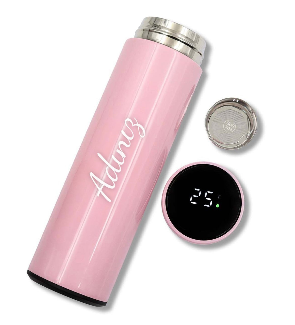 Kişiye Özel Pembe 500 ML Dereceli Termos & Konfeti Defter & Mor Dikişli Mini Not Defteri & Dondurma Fosforlu Kalem & Doğum Günü Yıldız Mum Hediye Seti