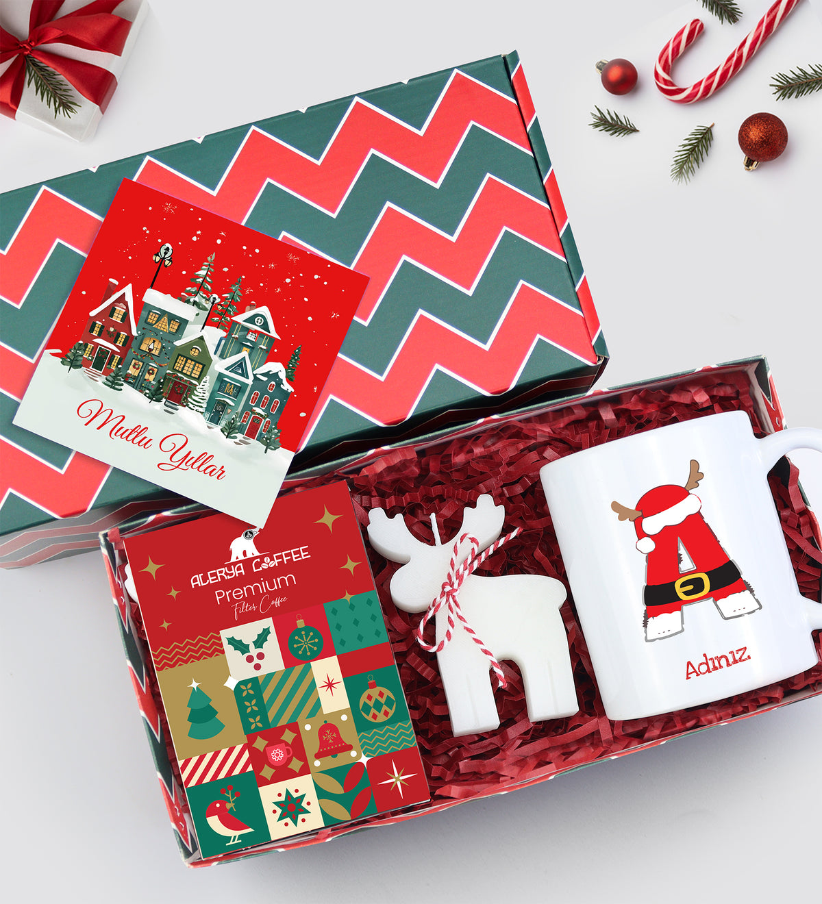 Kişiye Özel Kupa & Geyik Mum & Fitre Kahve Hediye Seti