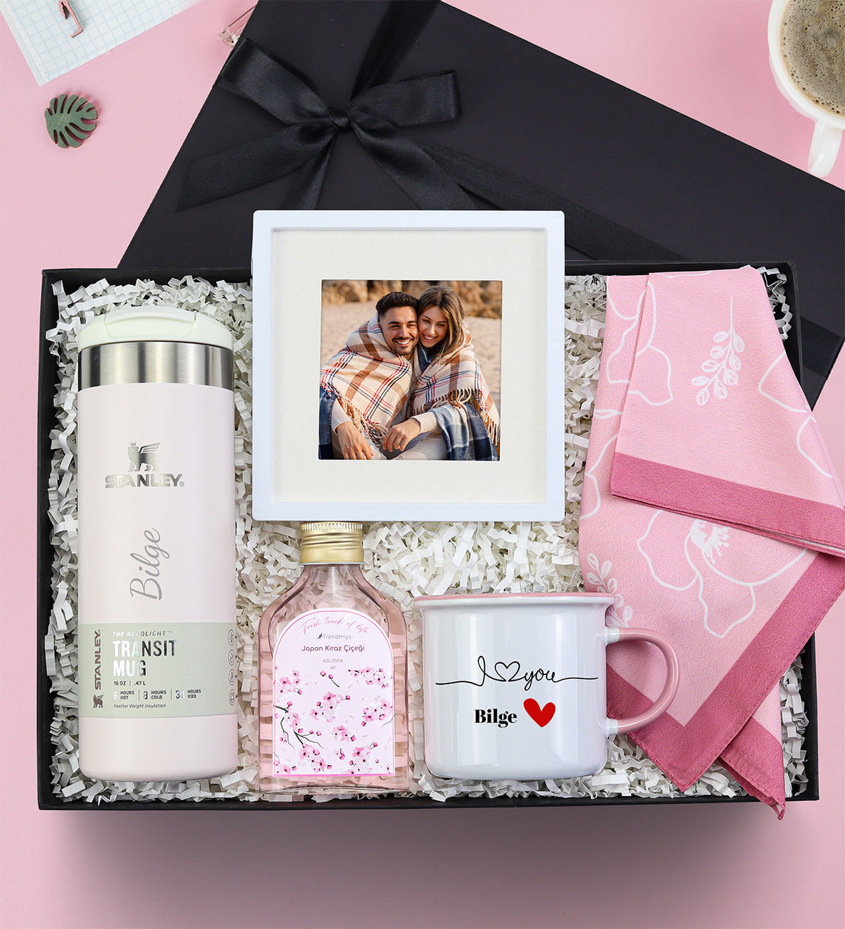Kadına Kişiye Özel Stanley Termos Fotoğraflı Sevgililer Günü Hediye Seti