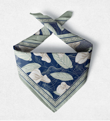 Mavi Çiçek Desenli Fular