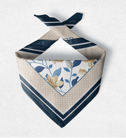 Mavi Çiçekli Tasarım Fular