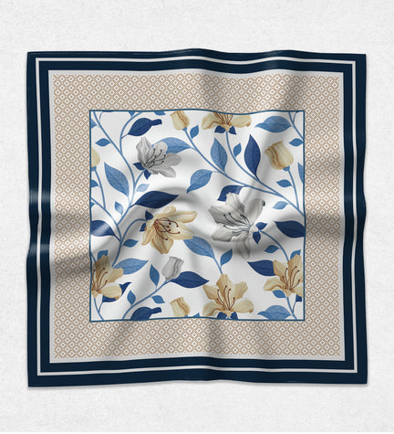 Mavi Çiçekli Tasarım Fular