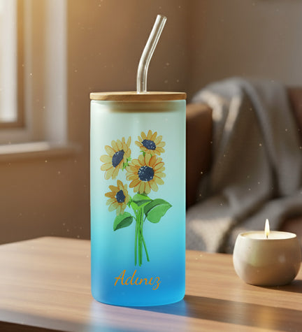 Kişiye Özel Pipetli Buzlu Cam Bardak