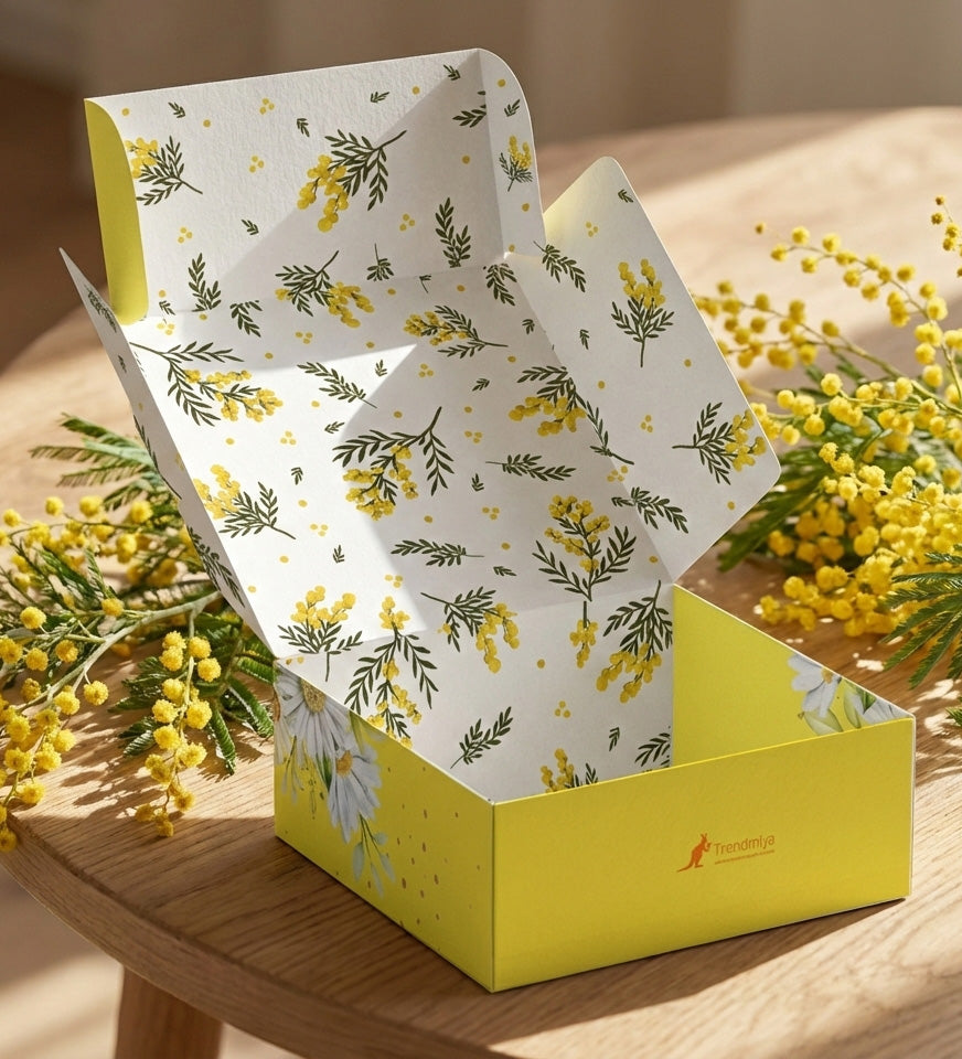Sarı Çiçekli Tasarım Kutu (10 Adet)