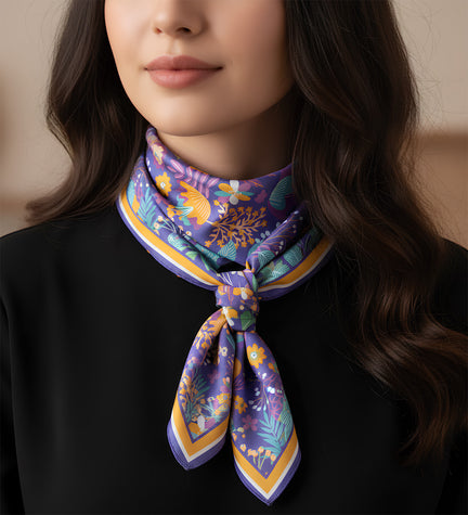 Mor Çiçekli Tasarım Fular