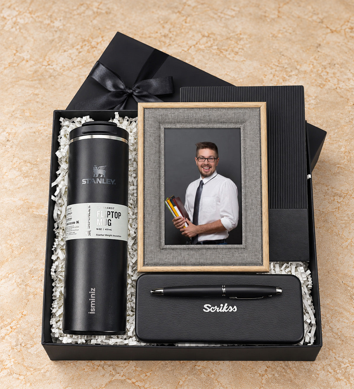Scrikss 88 Mat Roller Kalem & Stanley Termos & Esnek Kapak Gri Defter & Dokulu Çerçeve Hediye Seti