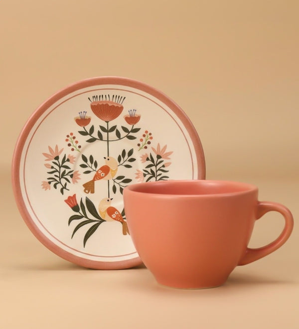 Pembe Beyaz Seramik Çay Fincanı
