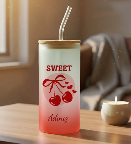 Kişiye Özel Pipetli Buzlu Cam Bardak