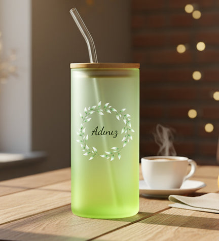 Çelenk Pipetli Buzlu Cam Bardak