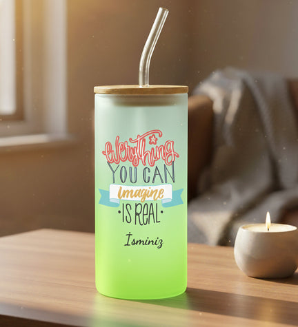 Sarı Pipetli Buzlu Cam Bardak