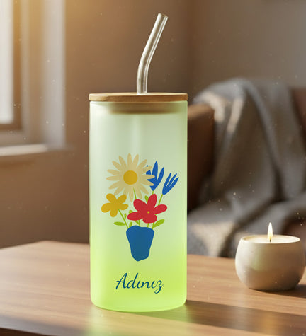 Kişiye Özel Pipetli Buzlu Cam Bardak