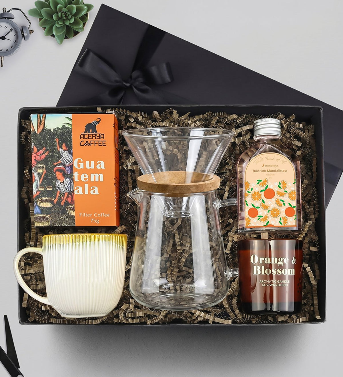 Kupa & Karaf & Mum & Filtre Kahve & 100ml Kolonya Premium Hediye Seti
